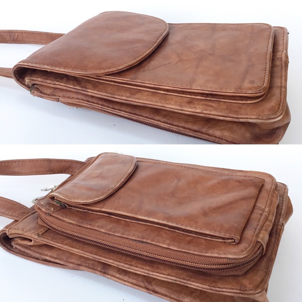 EAST WEST Leather Crossbody-Travel Organizer-Brwn - Picture 4 of 8